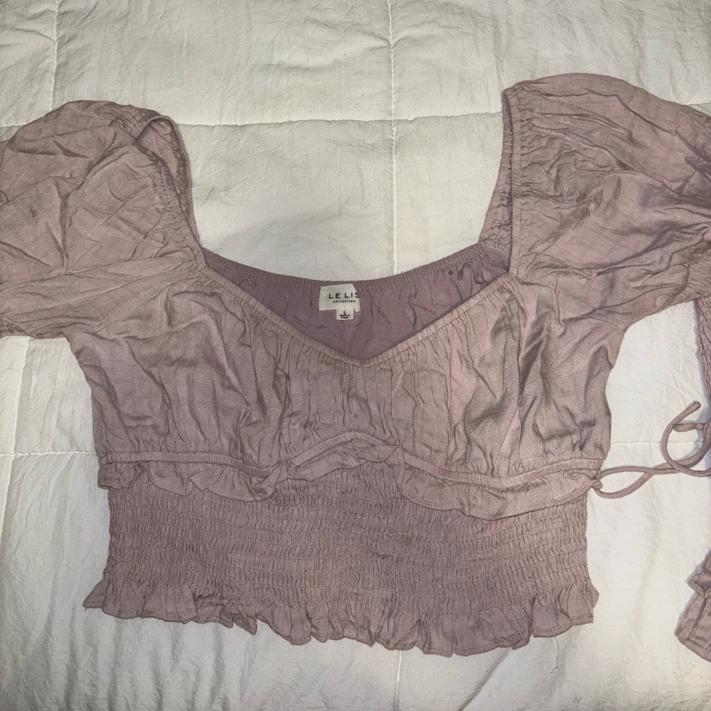 Le Lis Pink Puff Sleeve Crop Blouse